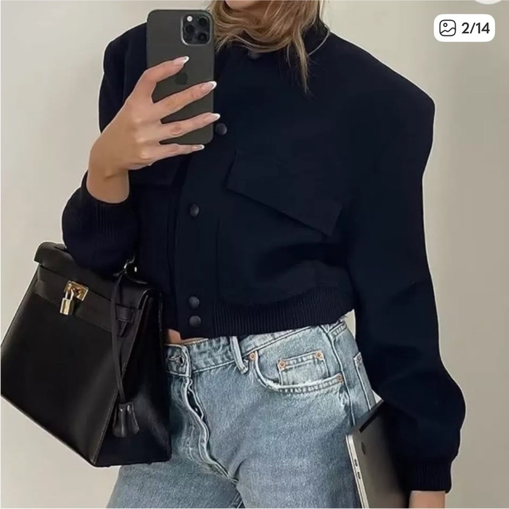 Jason Wu navy blue bomber jacket with pockets‎ Medium